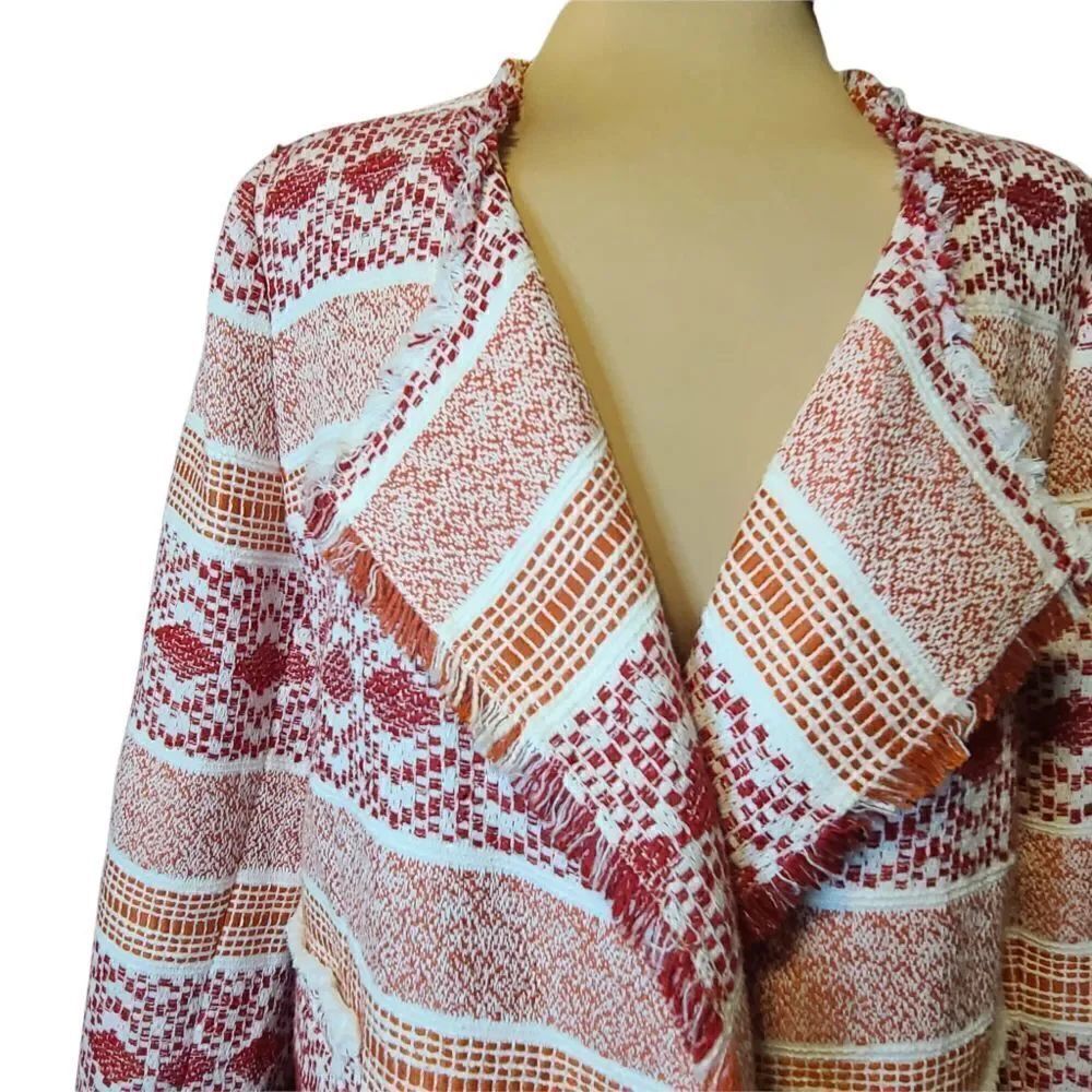 LOFT Textured Tweed Open Fringed Jacket Size 12 - Picture 3 of 9